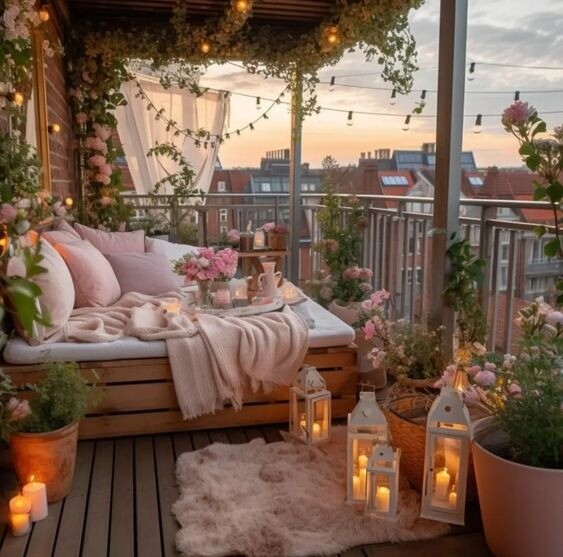 ρομαντική διακόσμηση στο μπαλκόνι