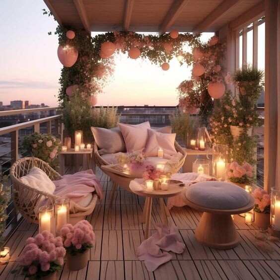 ρομαντική διακόσμηση στο μπαλκόνι
